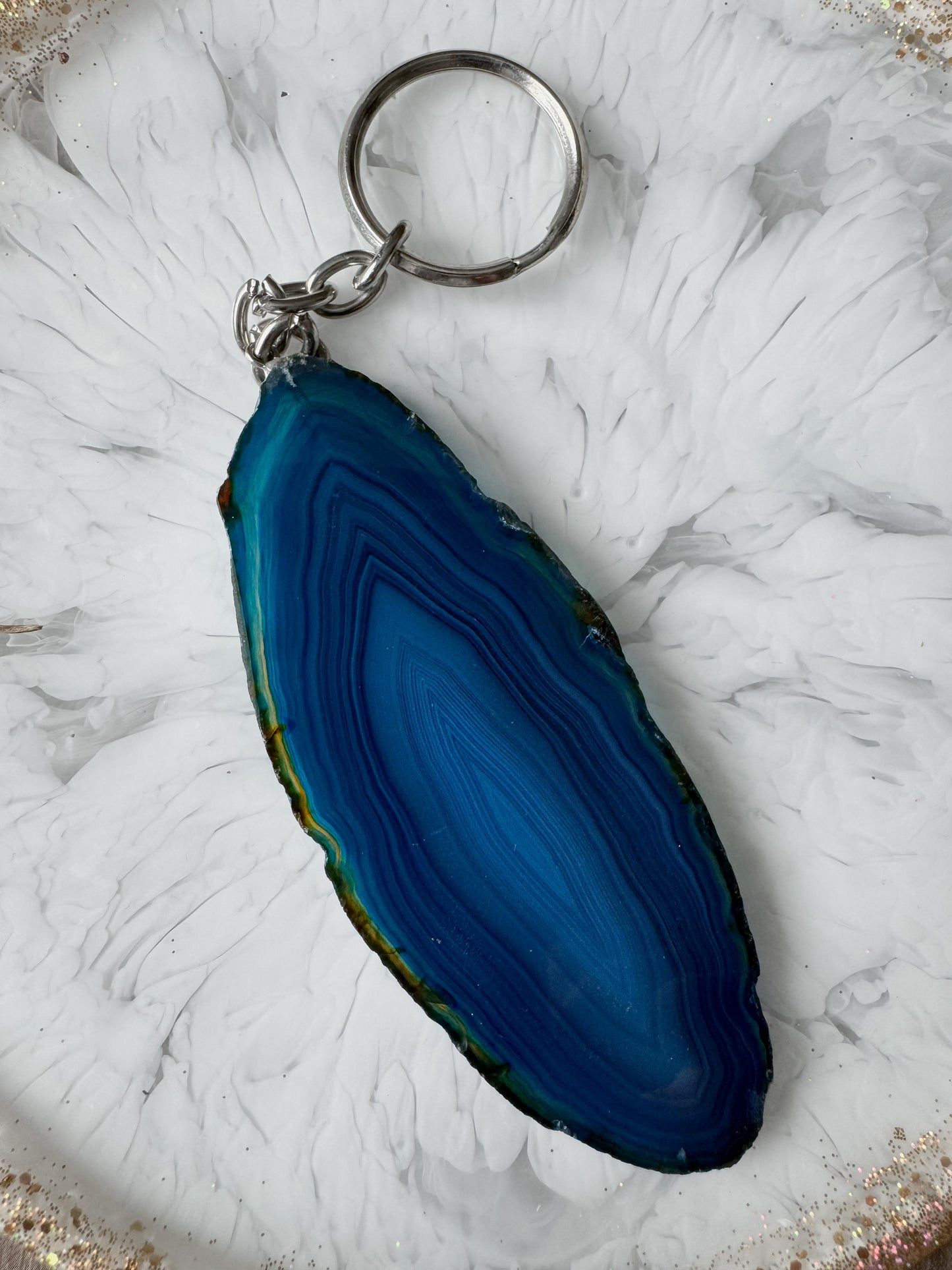 Agate keychain, blue