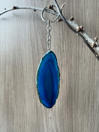 Agate keychain, blue